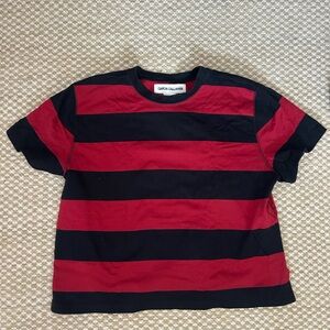 Caron Callahan Bold Red & Black Horizontal Stripe Tee 100% cotton